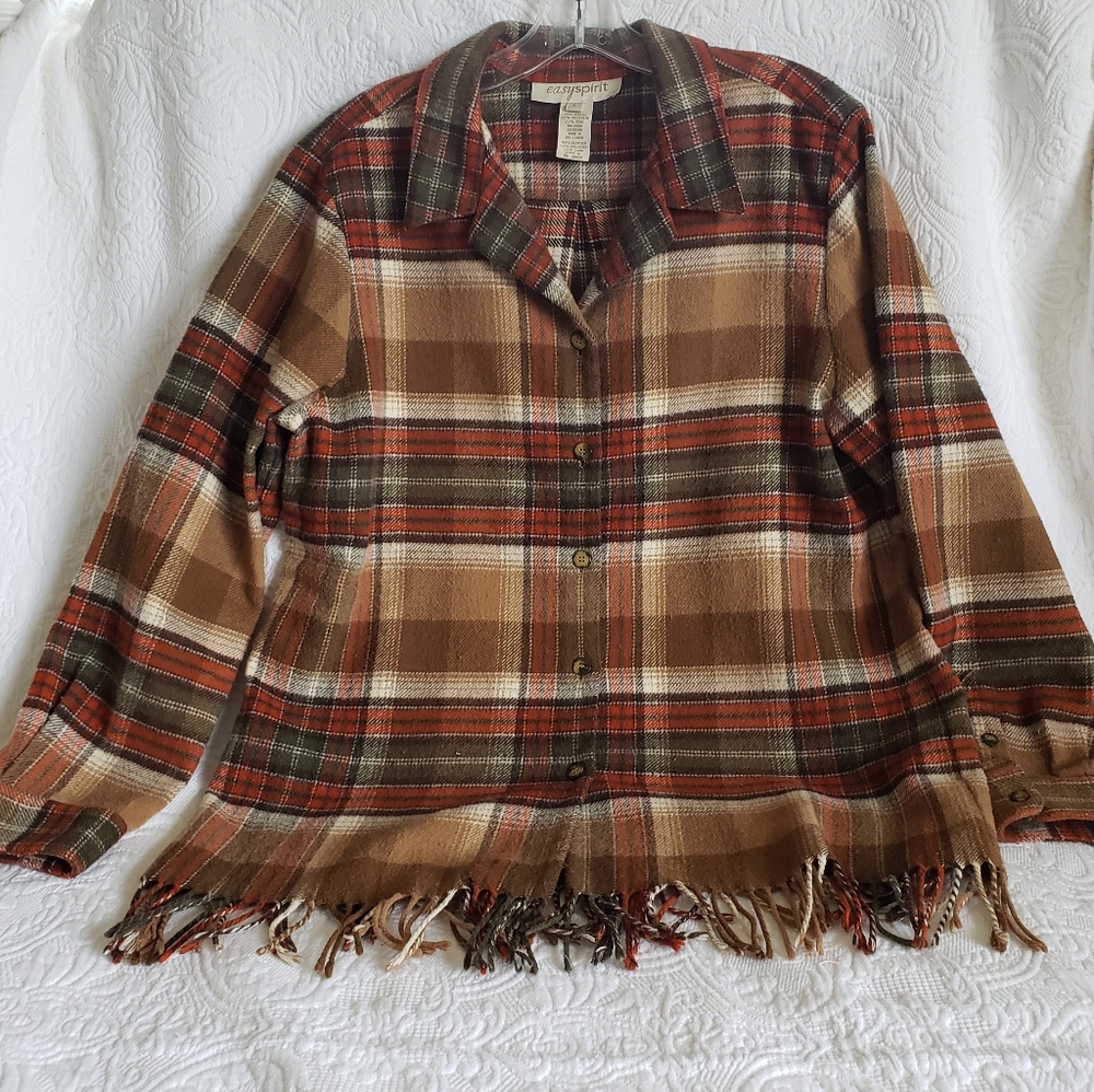 Shacket Shirt Jacket w/ Fringe by Easy Sprit ECU